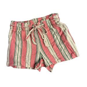Striped Paperbag Waist Shorts Pink Cream Drawstring Boho Medium